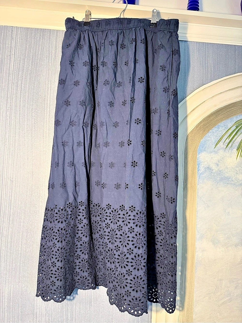 LOFT XL Blue Eyelet Maxi Skirt Like New